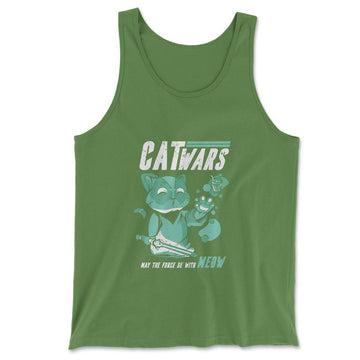 Cat Wars - May The Force Be With Meow Men/Unisex Tank in Leaf color